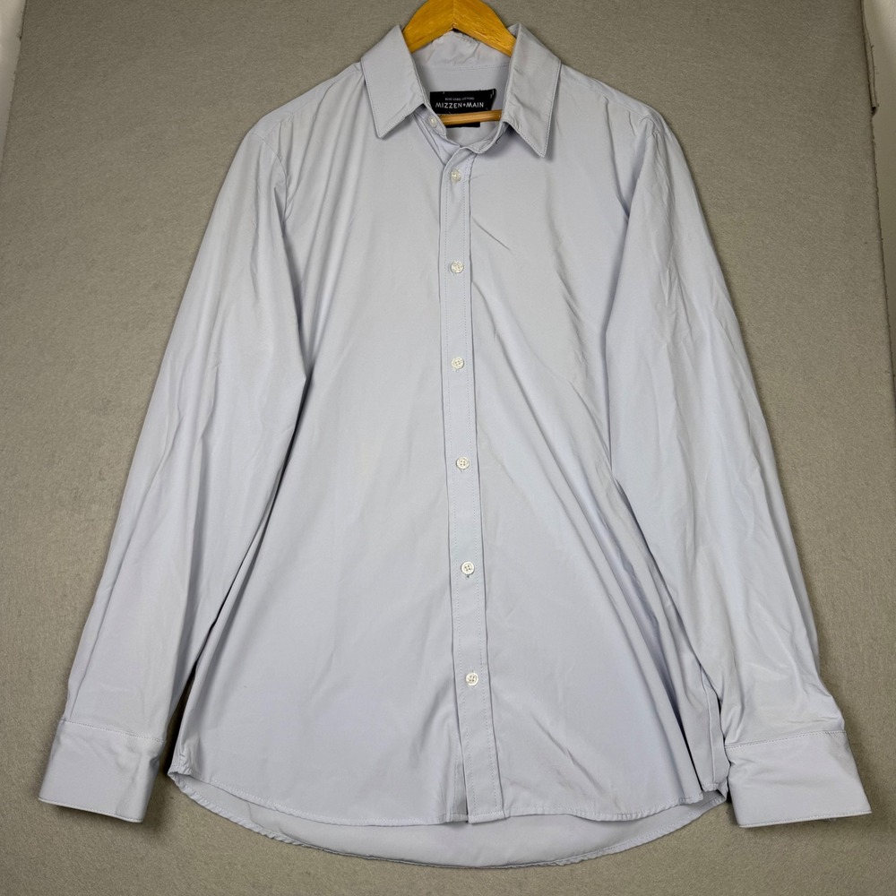 Mizzen+Main Dress Shirt Mens Large Light Blue Leeward Trim Fit Performance